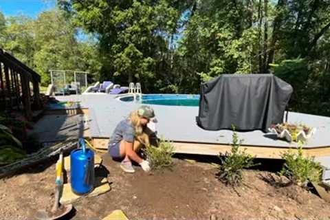 Finishing the Landscaping Around Our Pool. Digging Sod, Planting Grass and Spreading a Rock Pathway