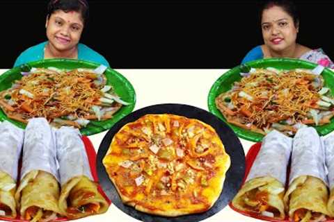 EGG ROLL PIZZA PAPRI CHAAT EATING CHALLENGE // INDIAN STREET FOOD CHALLENGE // food family &amp;..