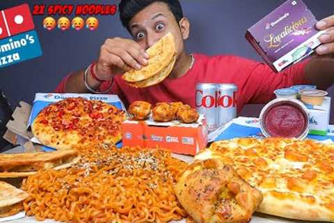 Dominos The 4 Cheese Pizza, 2X Spicy Korean Noodles, Chicken Wings, Taco Mexicana &amp; Red Velvet..
