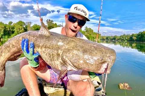 Kayak Catfishing- Catching My PB TWICE in One Day! Catch Clean Cook