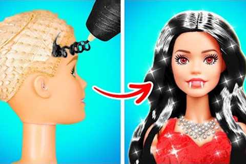 💖 EXTREME MAKEOVER FROM BARBIE TO VAMPIRE 🧛‍♀️ Cute Crafts and Tiny DIYs in Jail by 123 GO!