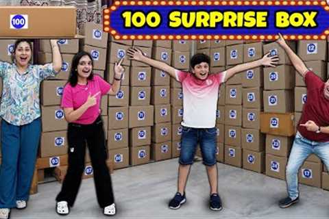 100 SURPRISE BOX | Family Comedy Challenge | Unboxing 100 boxes | Aayu and Pihu Show