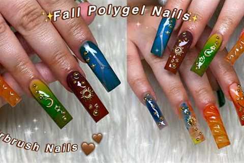 FALL POLYGEL NAILS✨ HOW TO AURA NAILS USING AIRBRUSH &amp; 3D NAIL ART! FALL NAIL DESIGN | Nail..