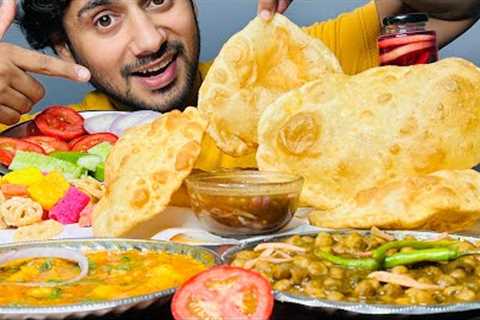 Eating Chole Bhature With Aloo Jhol  &amp; Imli Pyaz ki Chutney | Indian Street Food Eating Show