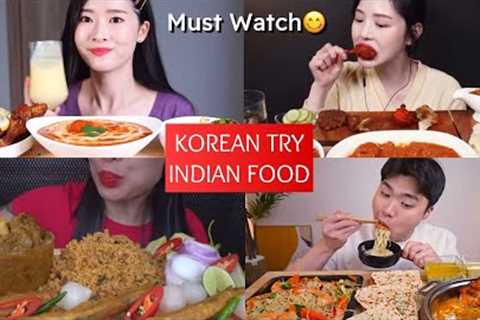 KOREAN TRY INDIAN FOOD ASMR | FOREIGNERS TRY INDIAN FOOD | Butter chicken🥘😋🤤 With Garlic Naan🍗