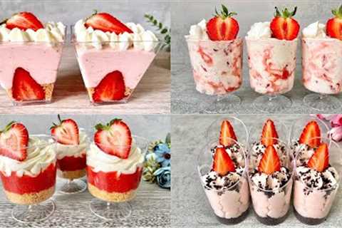 4 Easy NO BAKE Strawberry Dessert cup recipes. Easy and Yummy!
