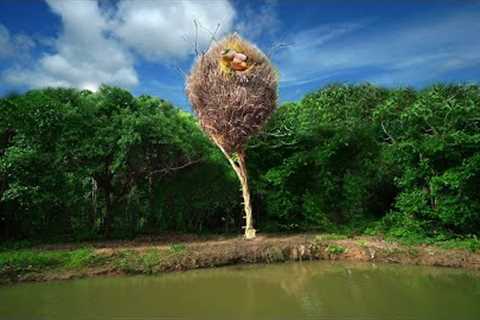 Building bird nest tree house use wooden little by Survival Girl