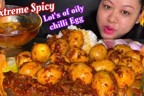 LOT’S OF SPICY CHILLI OILY EGG CURRY, OILY MUTTON FAT CURRY &amp; RICE MUKBANG | BIG BITES