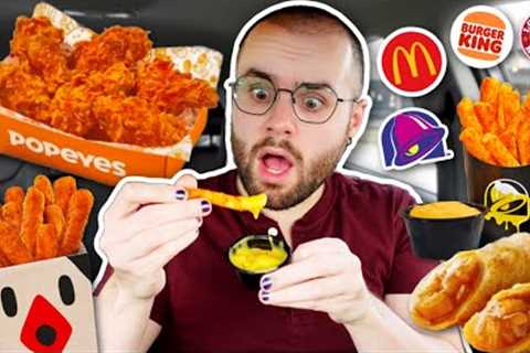 Eating NEW Fast Food Items For 24 HOURS CHALLENGE! McDonald's, Popeyes, Taco Bell + MORE!