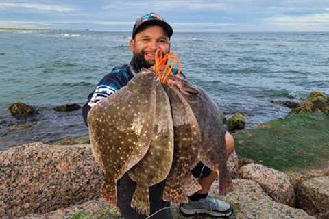 Jetty Fall Flounder Fishing LIMITS of BIG FISH (Catch and Cook)