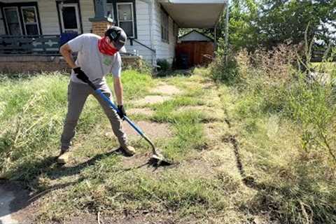 He couldn't RECLAIM his UNKEPT lawn with the tools he had