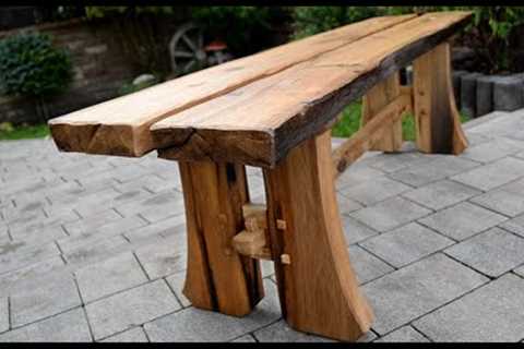 Bench made from a very old oak log