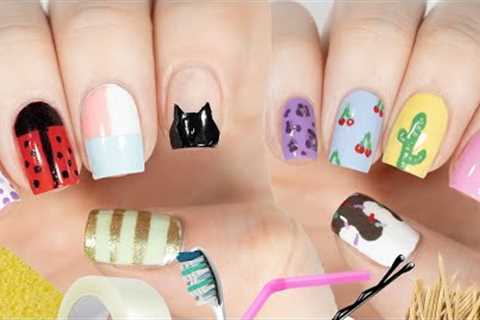 10 Easy Nail Art Designs Using HOUSEHOLD ITEMS!