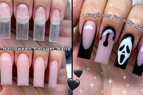 EASY HALLOWEEN POLYGEL NAILS🖤 BEGINNER FRIENDLY NAIL ART &amp; SCREAM NAIL DESIGN | Nail Tutorial