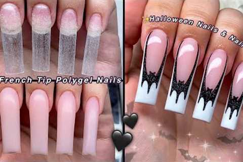 BAT FRENCH TIP POLYGEL NAILS🦇 HOW TO BAT NAIL ART &amp; HALLOWEEN NAIL DESIGN | Nail Tutorial