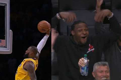 Bronny hyped after LeBron James dunk from Austin Reaves lob in OT vs Clippers