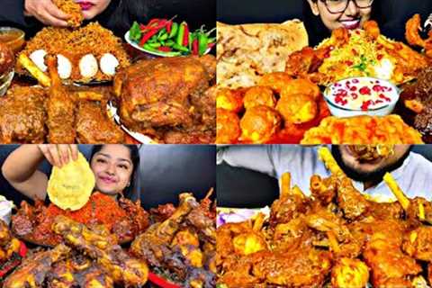 ASMR EATING SPICY MUTTON CURRY, CHICKEN CURRY, BIRIYANI | BEST INDIAN FOOD MUKBANG |Foodie India|