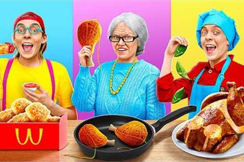 ME VS GRANDMA COOKING CHALLENGE || Crazy Ideas To Cook Like a Chef by 123 GO! FOOD