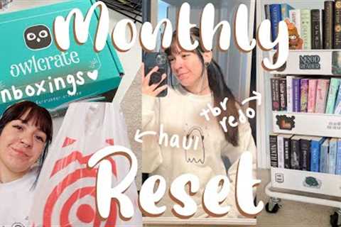 monthly reset / organizing, target self care, owlcrate unboxing, setting goals + more