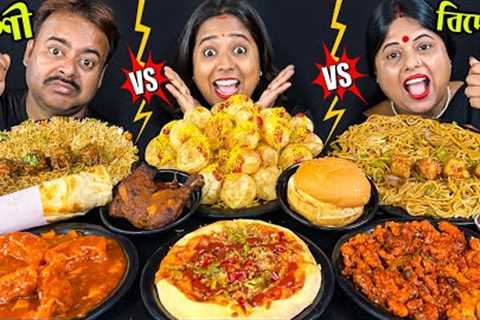 DESI Vs VIDESI Food Eating Challenge - Chowmin, Egg Chicken Roll |Big Bites|Punishment|Asmr|Mukbang