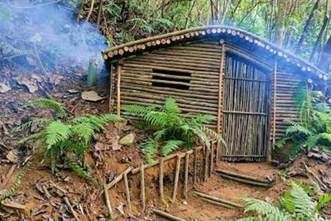 Building complete and warm survival shelter | Bushcraft start to finish
