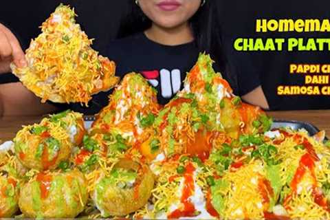 Eating Dahi Papdi Chaat, Samosa Chaat &amp; Dahi Puri | Chaat Platter | Mukbang | ASMR | Street..