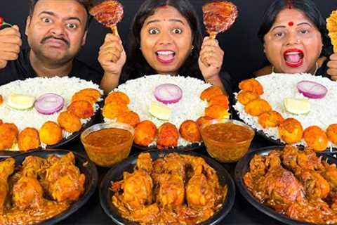 Home Food Eating Challenge - Spicy Chicken Curry, Spicy Egg Curry With Extra Gravy &amp; Rice