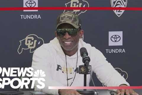 Deion Sanders speaks to media as rumors circulate about Texas A&amp;M job