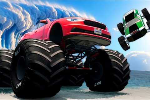 RC CARS vs MONSTER TRUCKS Race Against a FLOOD in BeamNG Drive Mods!