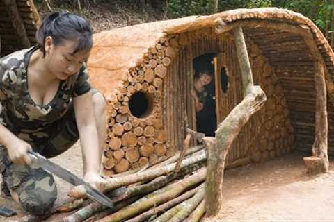 Build a Dugout House - Make a Awning, Door, Bed/ Hobbit Refuge, Part 2