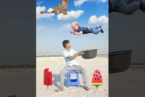 Crying Flying babies catching vs cat &amp; puppy - Funny magic vfx video 😀😀😀