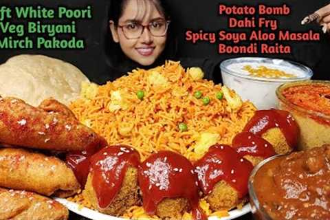 Eating Veg Biryani &amp; Raita, Poori, Potato Bomb, Dahi Fry | Asmr Eating | Mukbang | Big Bites