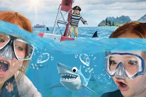FAMiLY SHARK SURViVAL!!  Adley and Niko play Animal Families with Dad on Roblox &amp; hide n seek..