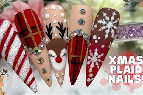 EASY REINDEER PLAID NAIL ART DESIGN TUTORIAL| CANDY CANE NAILS| SNOWFLAKE NAILS| MADAM GLAM