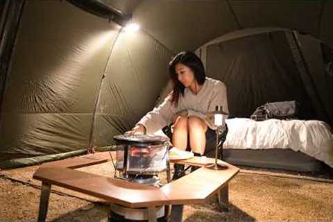 [214] Solo camping that feels like it's going to fly away by the strong wind.