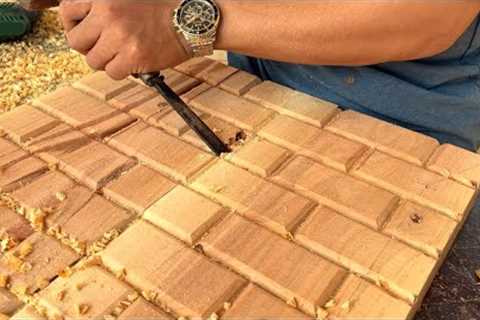 Talented Carpenter Works Wood Super Fast // With A Table That Stands Out With Fancy Tiles