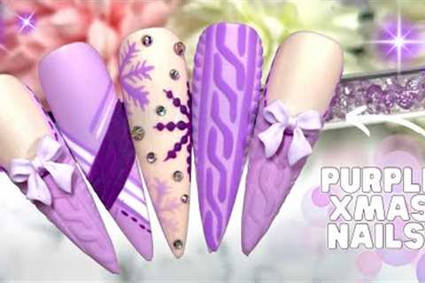 PURPLE XMAS NAIL ART DESIGN| EASY TO FOLLOW NAIL ART TUTORIAL| SWEATER NAILS| PLAID NAILS|MADAM GLAM