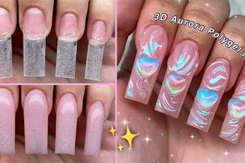 3D AURORA CHROME POLYGEL NAILS✨ 3D CHROME NAIL ART &amp; ABSTRACT NAIL DESIGN | Nail Tutorial
