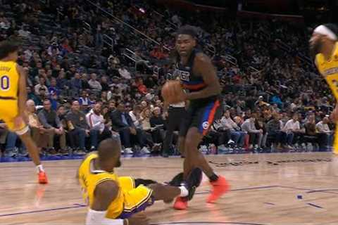 LeBron James gets flopping tech after this hit from Isaiah Stewart