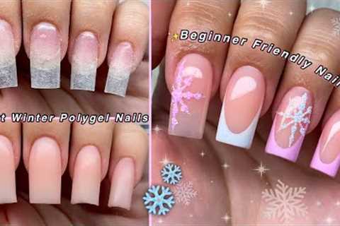 SHORT EASY WINTER POLYGEL NAILS❄️ BEGINNER FRIENDLY NAIL ART &amp; WINTER NAIL DESIGN! | Nail..