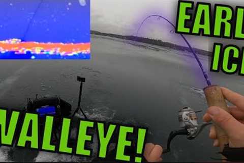 Early Ice Walleye on a New Lake | Ice Fishing Walleye
