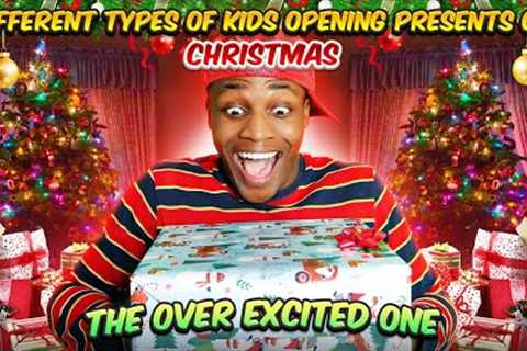 Different types of Kids opening presents on Christmas
