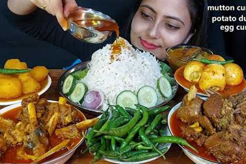 Indian Chilli Girl Eating Spicy Afgani Mutton Buna+Dum Potato+Egg Jhul+Fish Curry&amp; Huge Chilli..