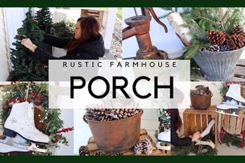 RUSTIC FARMHOUSE WINTER FRONT PORCH DECORATE W/ ME | DECORATE ON A CHEAP BUDGET!