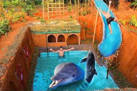 Primitive Survival 4K Video - Dig To Build Amazing Swimming pool Around Underground House Dolphin