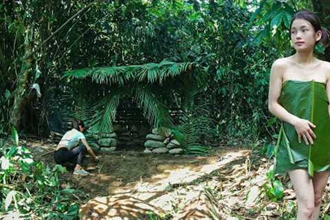 Full video: Bushcraft survival girl 60 days, Build camping shelter and wild foods