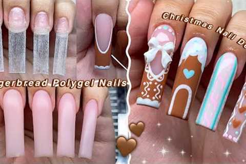 GINGERBREAD POLYGEL NAILS🤎 GINGERBREAD NAIL ART &amp; CHRISTMAS NAIL DESIGN! | Nail Tutorial