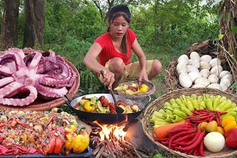 Top videos survival cooking, Fresh chili and Duck egg for jungle food, Octopus salad for food