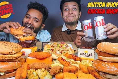 Burger King Full Menu Mukbang Mutton &amp; Chicken Whopper, Veg Double Patty Burger, Hasbrowns..