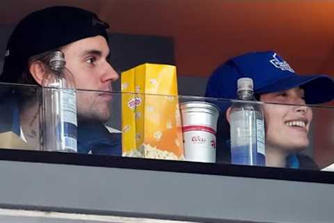 Justin Bieber cuts a relaxed figure with wife Hailey.